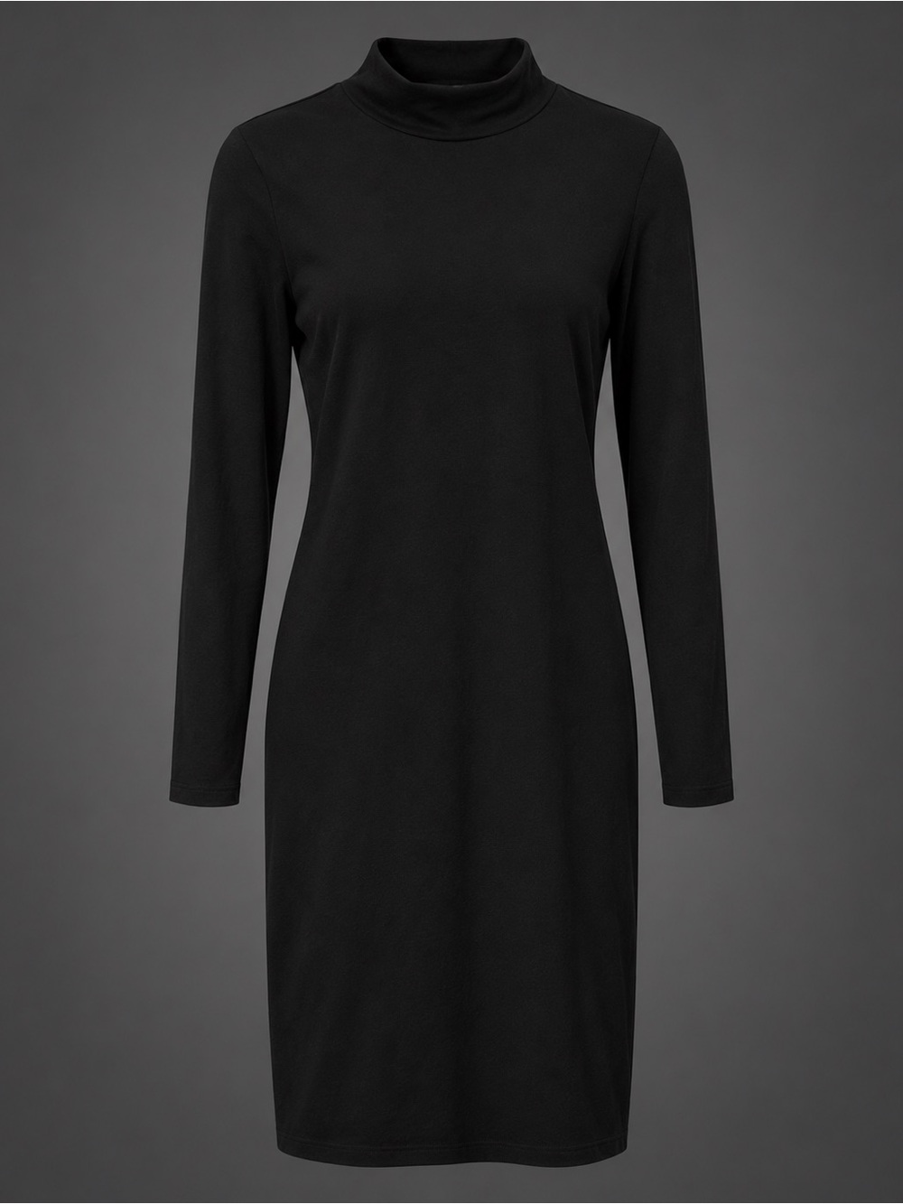 Classic Black Turtleneck Long-Sleeve Dress